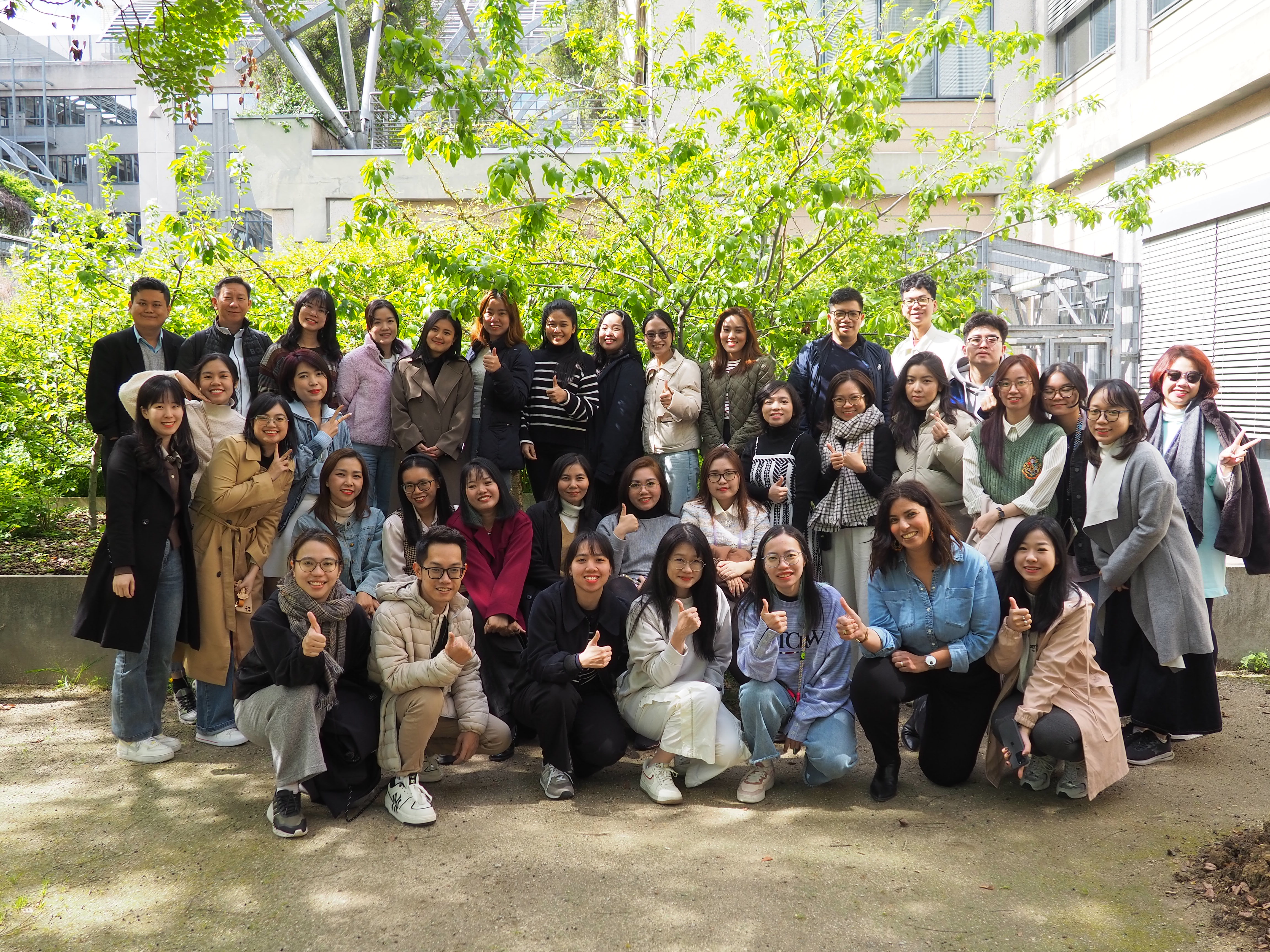 Vietnamese students pictured on the IAE Paris-Sorbonne biopark campus